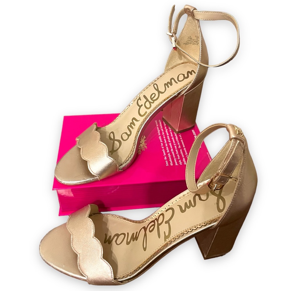 Rose-gold Sam Edleman Scallop Sandal block Heels